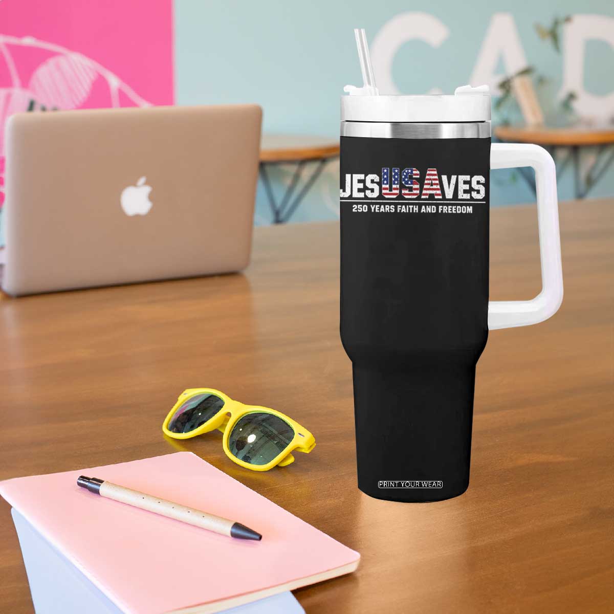 Jesus Saves USA 250th Anniversary Tumbler With Handle 250 Years of Fath And Freedom 4th of July