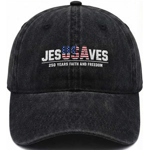 Jesus Saves USA 250th Anniversary Washed Cotton Baseball Cap 250 Years of Fath And Freedom 4th of July