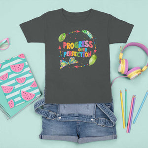 Progress Over Perfection T Shirt For Kid Caterpillar Back To School TS11 Dark Heather Print Your Wear