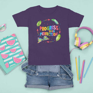 Progress Over Perfection T Shirt For Kid Caterpillar Back To School TS11 Purple Print Your Wear