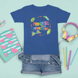 Progress Over Perfection T Shirt For Kid Caterpillar Back To School TS11 Royal Blue Print Your Wear