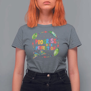 Progress Over Perfection T Shirt For Women Caterpillar Back To School TS11 Charcoal Print Your Wear