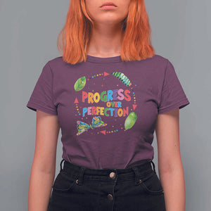 Progress Over Perfection T Shirt For Women Caterpillar Back To School TS11 Maroon Print Your Wear