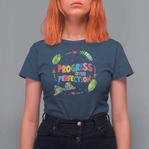 Progress Over Perfection T Shirt For Women Caterpillar Back To School TS11 Navy Print Your Wear