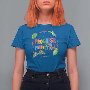 Progress Over Perfection T Shirt For Women Caterpillar Back To School TS11 Royal Blue Print Your Wear
