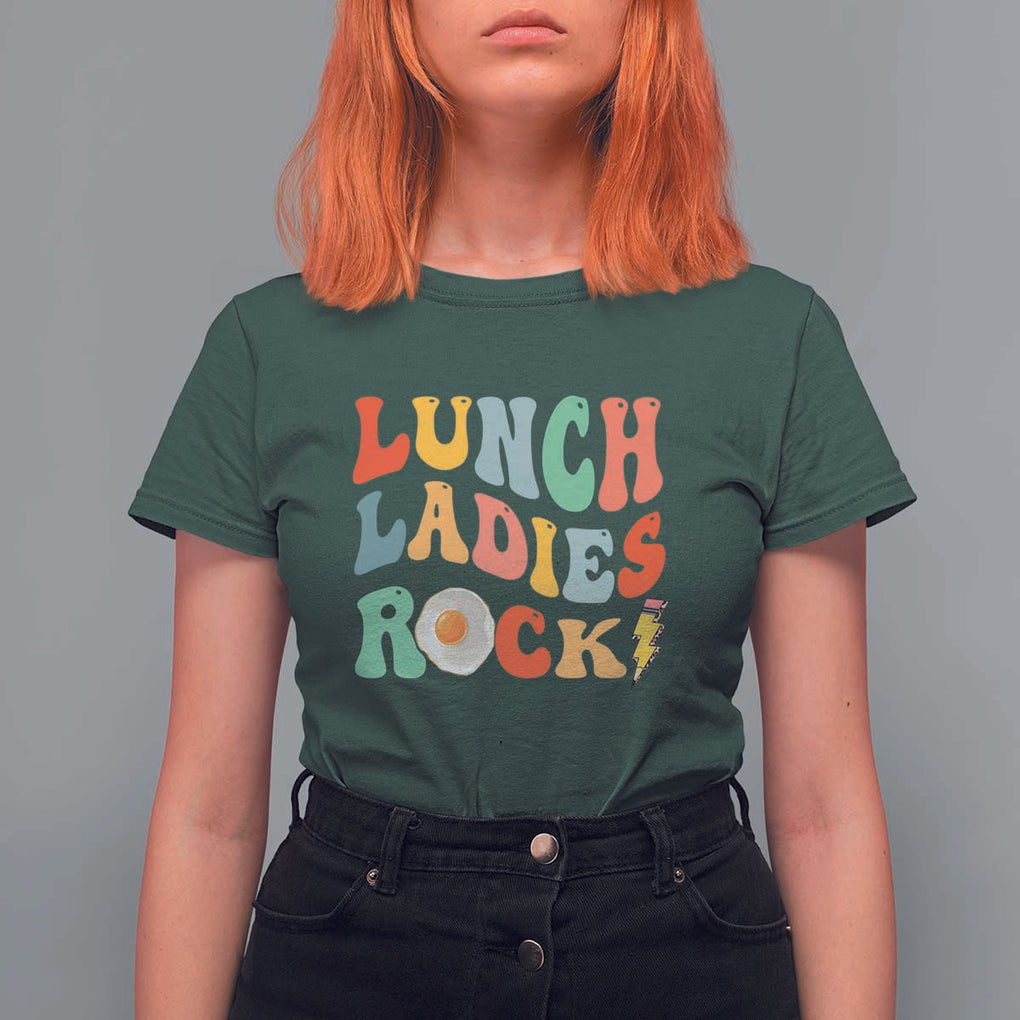 Lunch Ladies Rock T Shirt For Women Retro Groovy Cafeteria Crew Egg Pencil TS11 Dark Forest Green Print Your Wear
