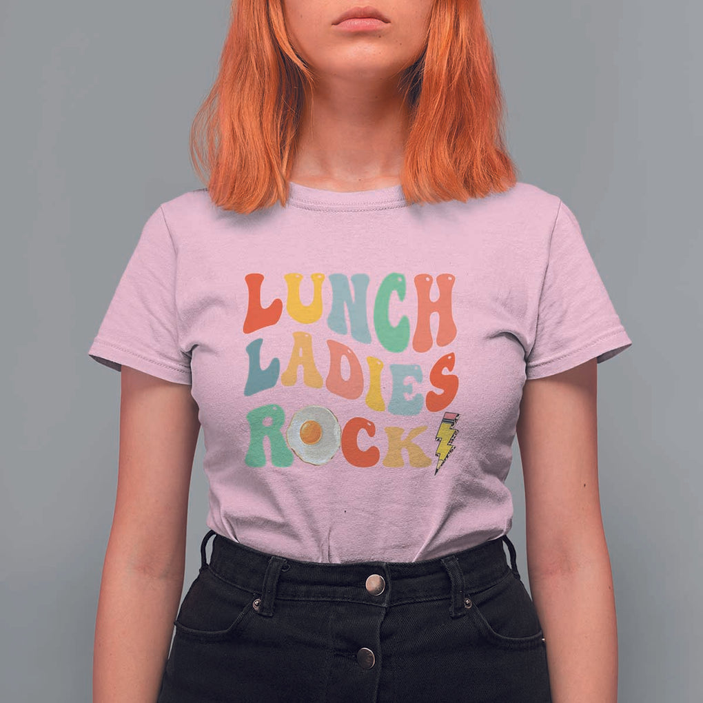 Lunch Ladies Rock T Shirt For Women Retro Groovy Cafeteria Crew Egg Pencil TS11 Light Pink Print Your Wear