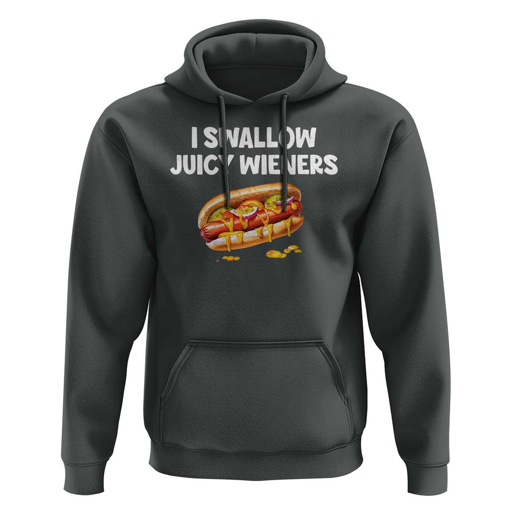 Funny Hotdog Hoodie I Swallow Juicy Wieners Joke Sarcastic TS11 Dark Heather Print Your Wear