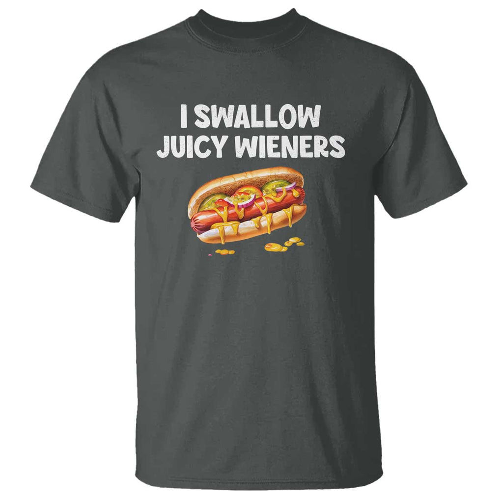 Funny Hotdog T Shirt I Swallow Juicy Wieners Joke Sarcastic TS11 Dark Heather Print Your Wear