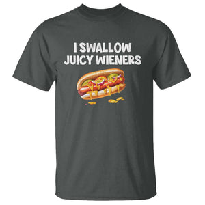 Funny Hotdog T Shirt I Swallow Juicy Wieners Joke Sarcastic TS11 Dark Heather Print Your Wear
