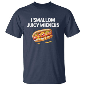 Funny Hotdog T Shirt I Swallow Juicy Wieners Joke Sarcastic TS11 Navy Print Your Wear