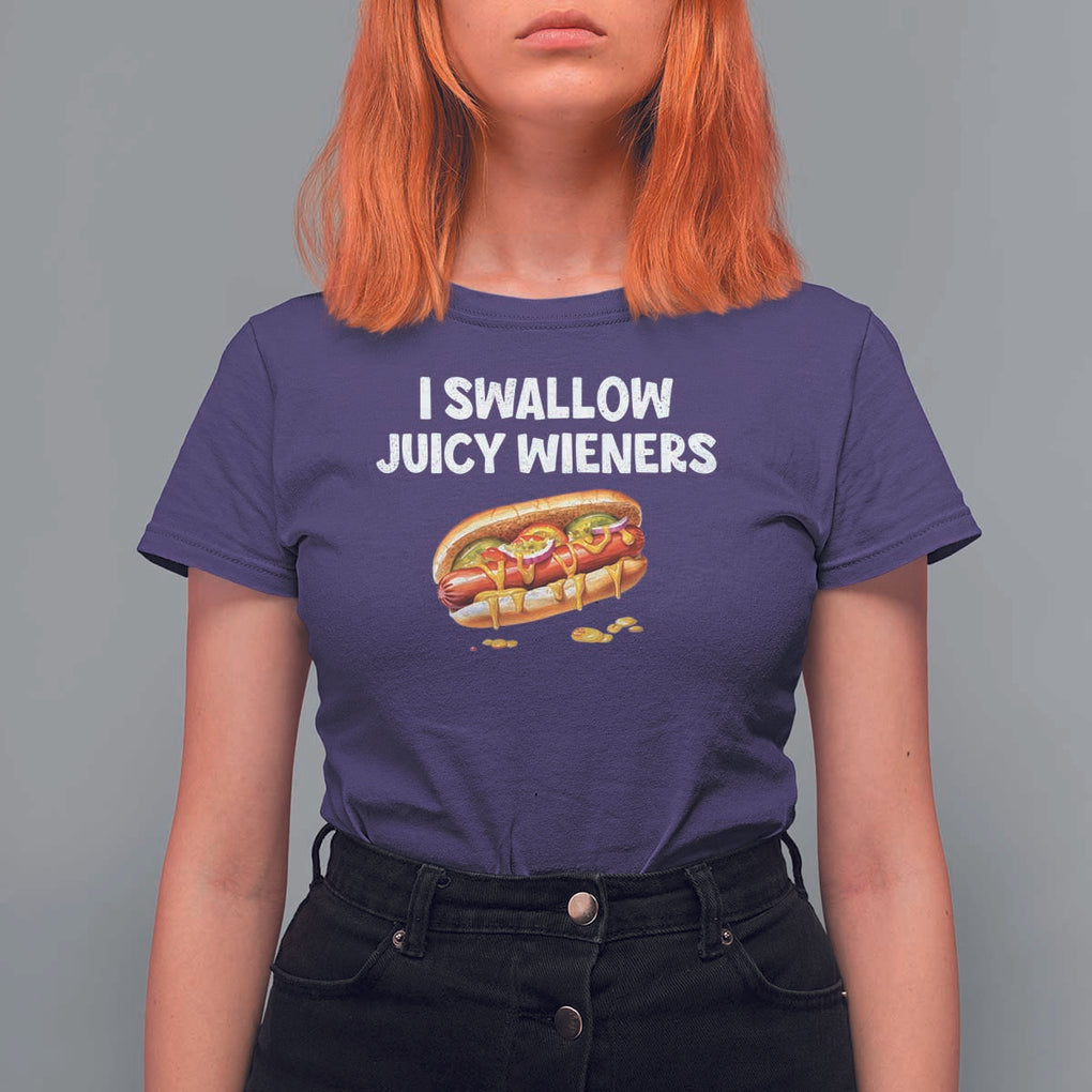 Funny Hotdog T Shirt For Women I Swallow Juicy Wieners Joke Sarcastic TS11 Purple Print Your Wear