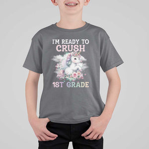 Back To School T Shirt For Kid I'm Ready To Crush First Grade Unicorn TS11 Charcoal Print Your Wear