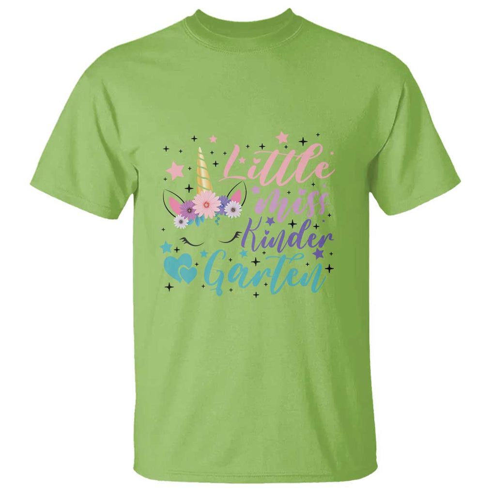 Back To School T Shirt Little Miss Kindergarten Unicorn TS11 Lime Print Your Wear