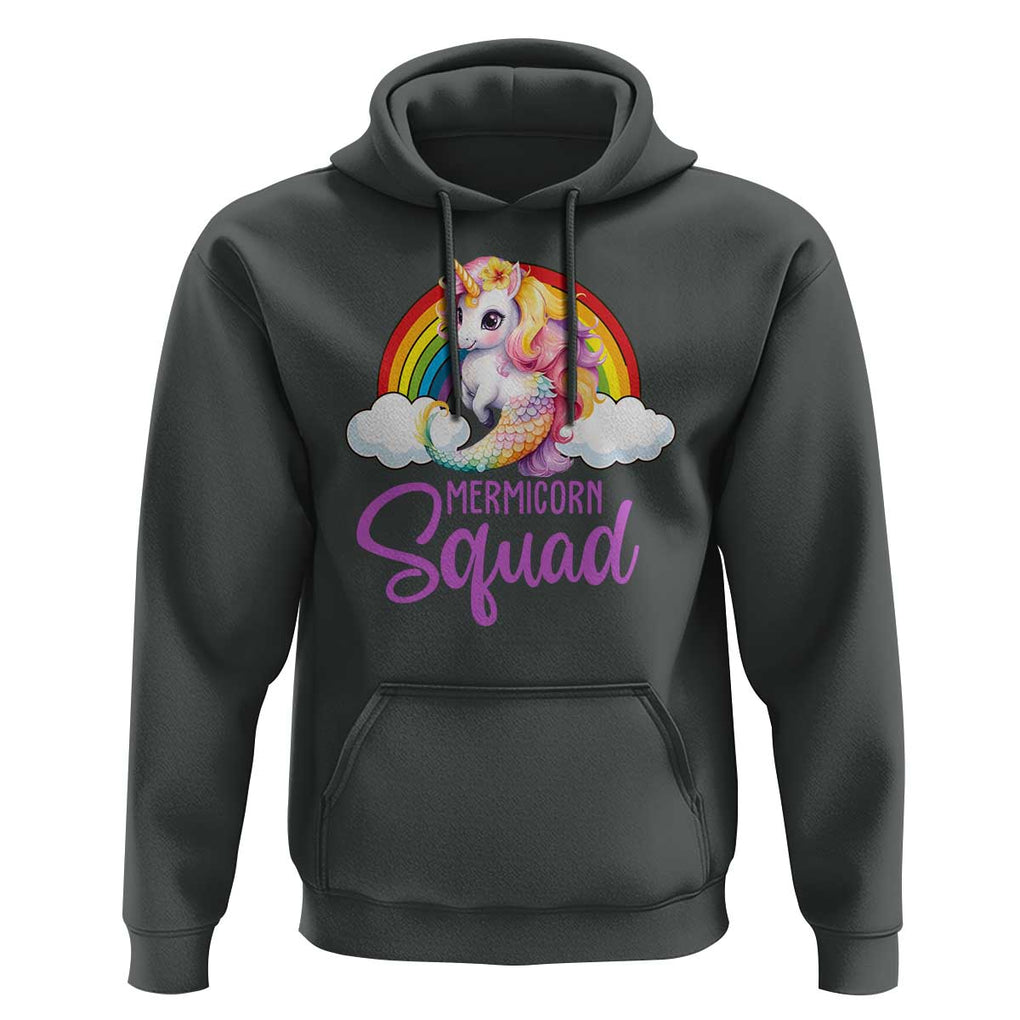 Mermicorn Squad Hoodie Mermaids Unicorns Birthday Party Rainbow TS11 Dark Heather Print Your Wear