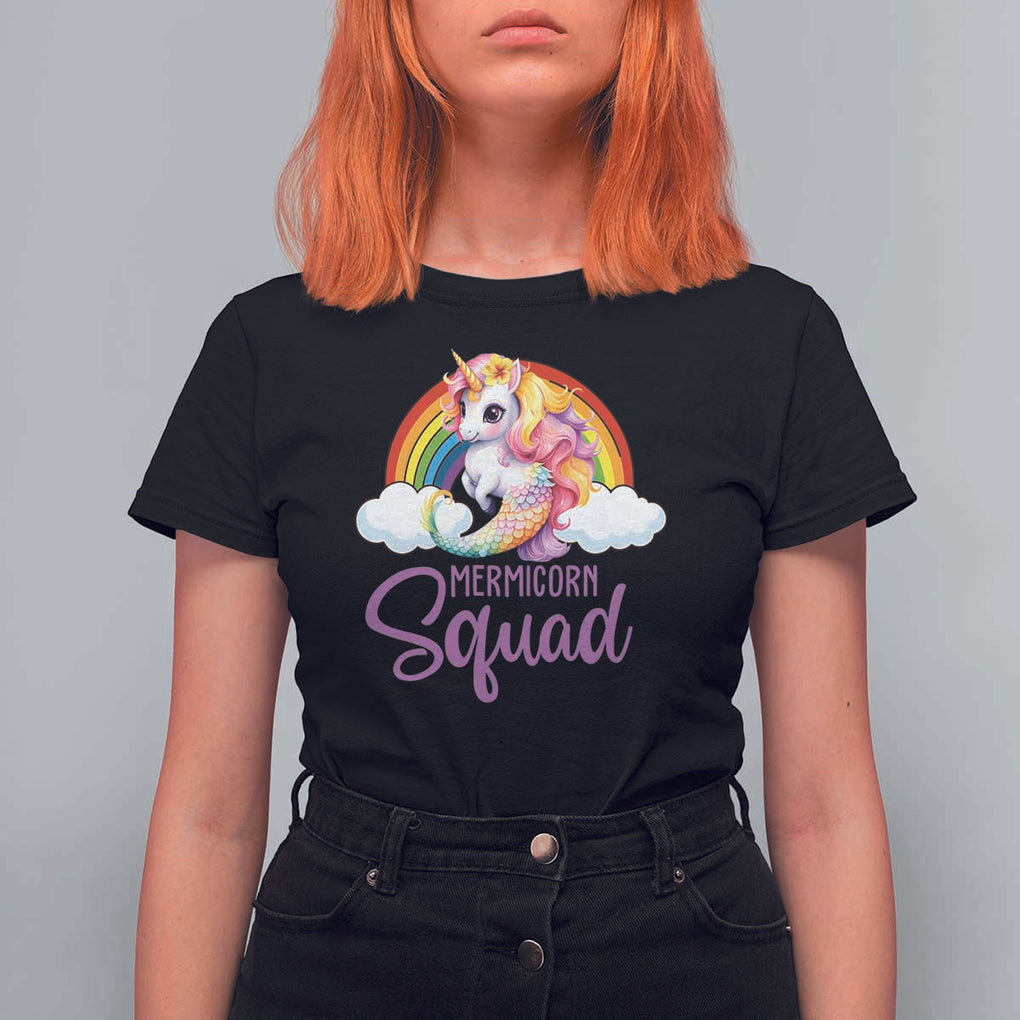 Mermicorn Squad T Shirt For Women Mermaids Unicorns Birthday Party Rainbow TS11 Black Print Your Wear