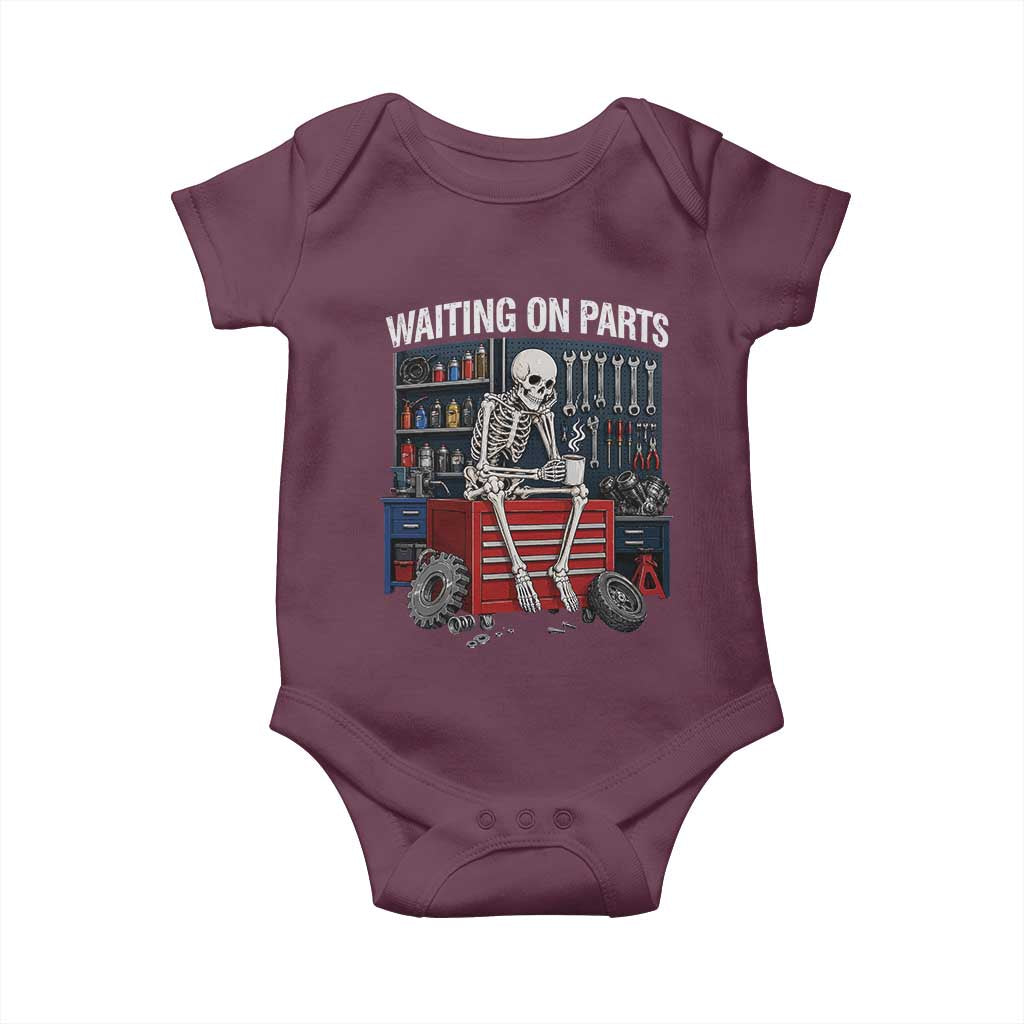 Waiting On Parts Funny Mechanic Baby Onesie Funny Skeleton Auto Repair Life