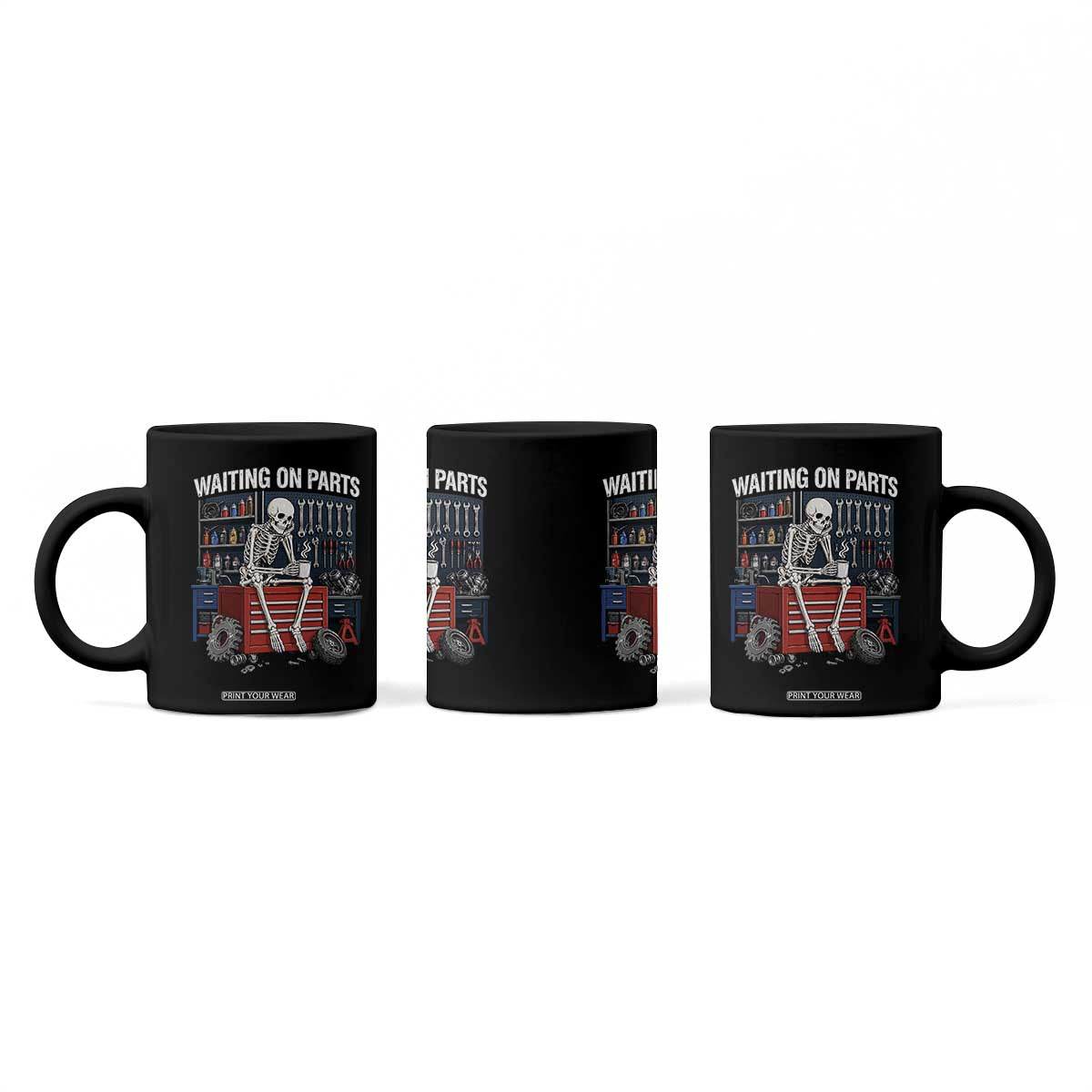 Waiting On Parts Funny Mechanic Coffee Mug Funny Skeleton Auto Repair Life