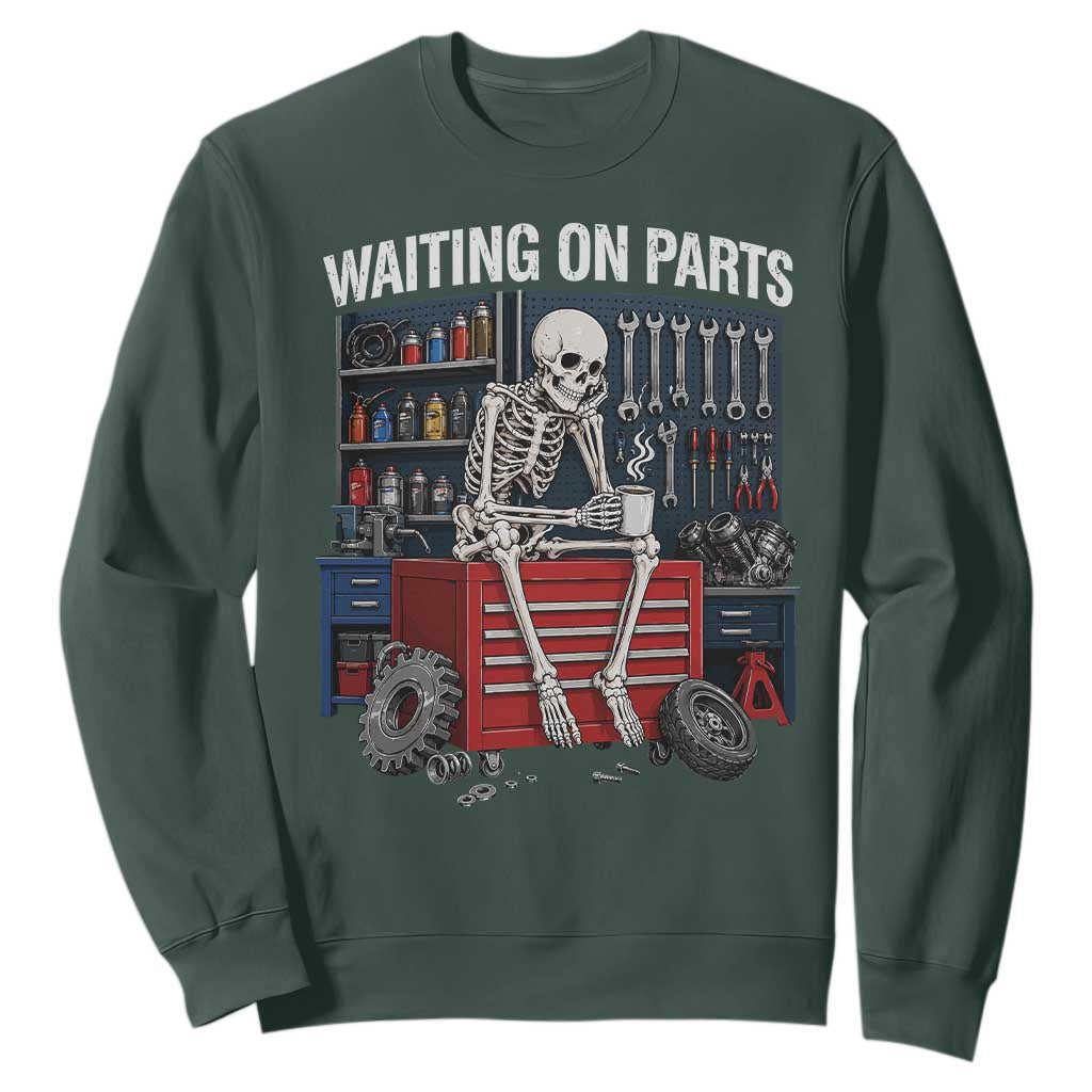 Waiting On Parts Funny Mechanic Sweatshirt Funny Skeleton Auto Repair Life