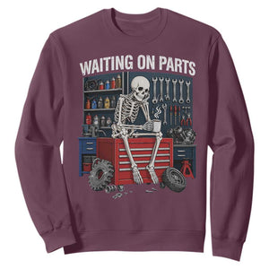 Waiting On Parts Funny Mechanic Sweatshirt Funny Skeleton Auto Repair Life