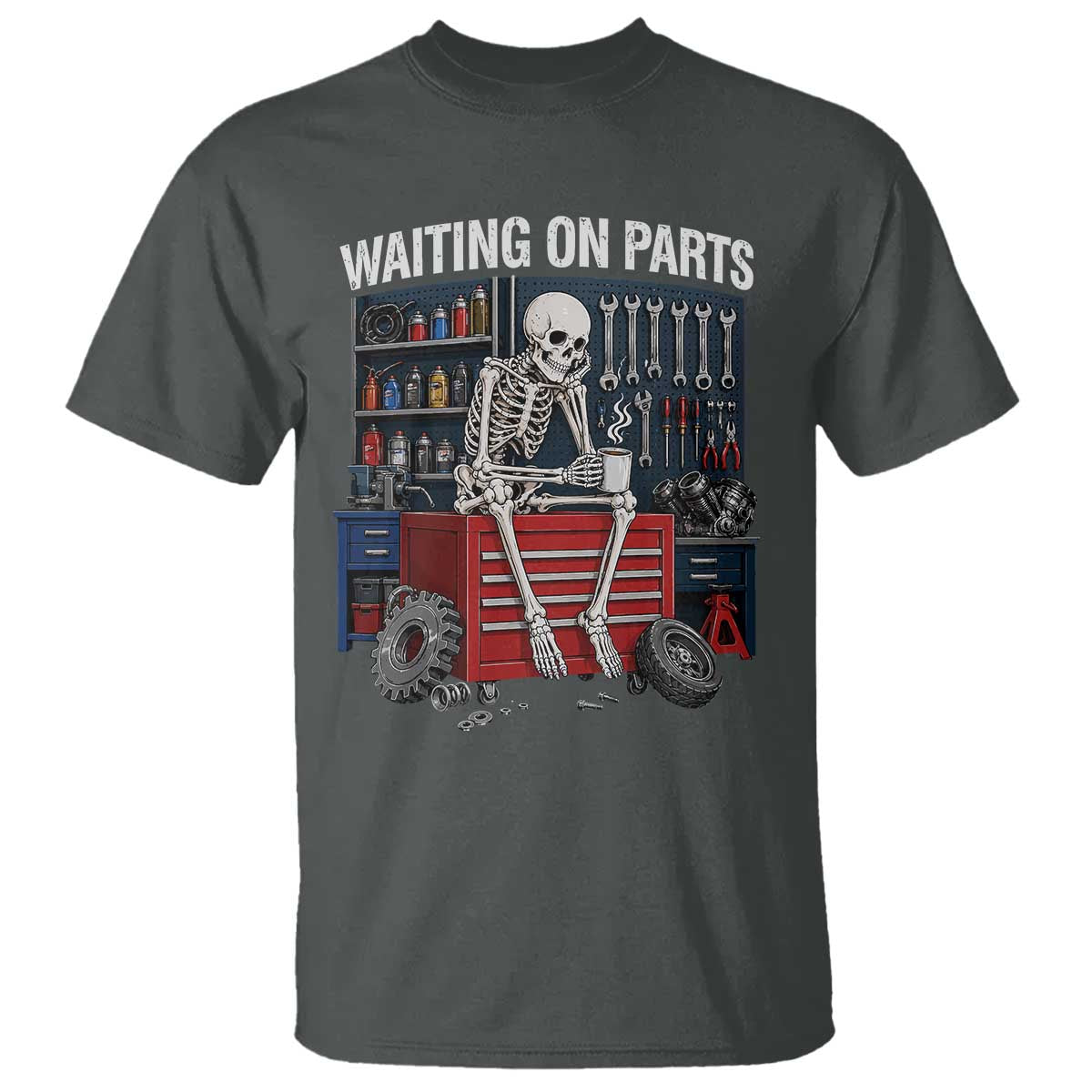 Waiting On Parts Funny Mechanic T Shirt Funny Skeleton Auto Repair Life