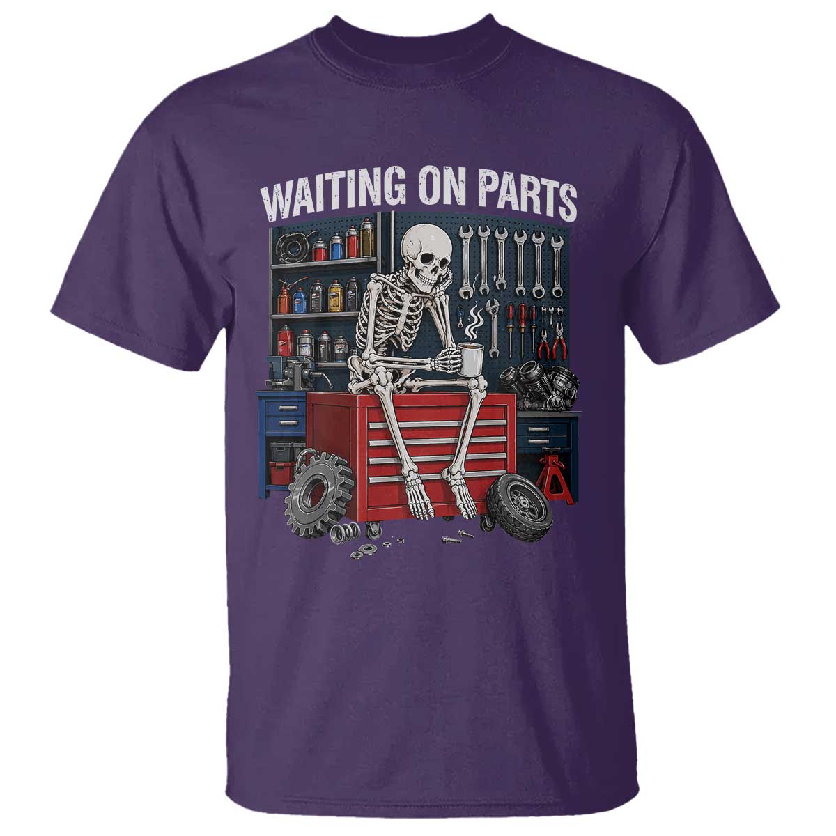 Waiting On Parts Funny Mechanic T Shirt Funny Skeleton Auto Repair Life