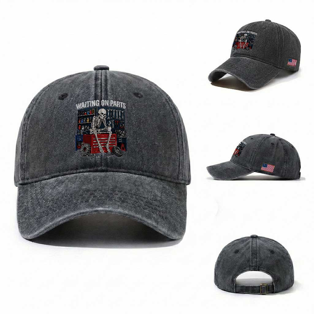 Waiting On Parts Funny Mechanic Washed Cotton Baseball Cap Funny Skeleton Auto Repair Life