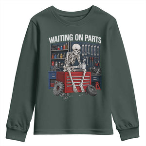 Waiting On Parts Funny Mechanic Youth Sweatshirt Funny Skeleton Auto Repair Life