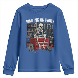 Waiting On Parts Funny Mechanic Youth Sweatshirt Funny Skeleton Auto Repair Life