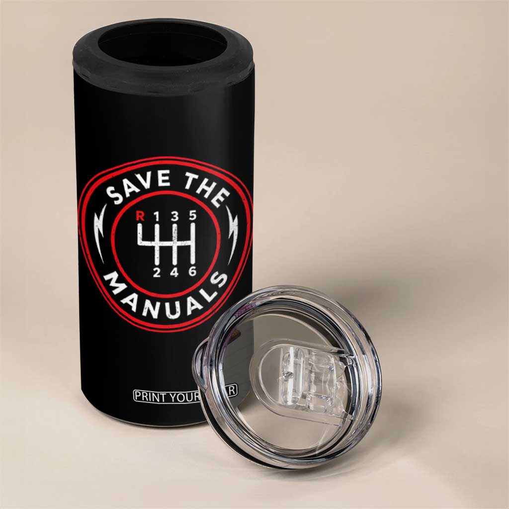 Save The Manuals Gear Shift Car Lover 4 in 1 Can Cooler Tumbler