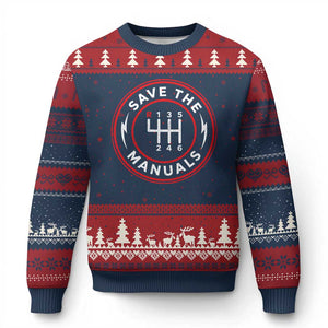 Save The Manuals Gear Shift Car Lover Ugly Christmas Sweater