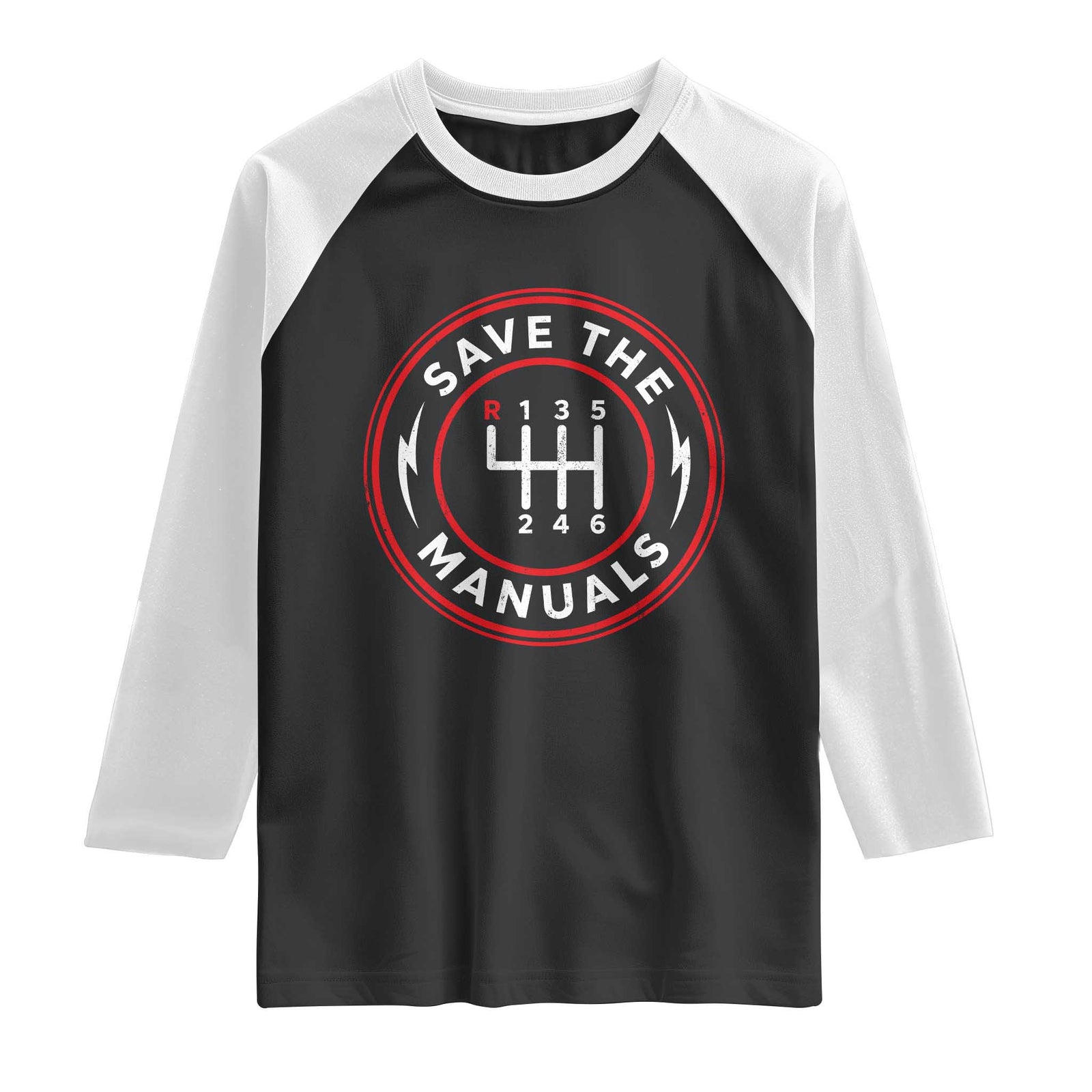 Save The Manuals Gear Shift Car Lover Raglan Shirt TS11 Black White Print Your Wear