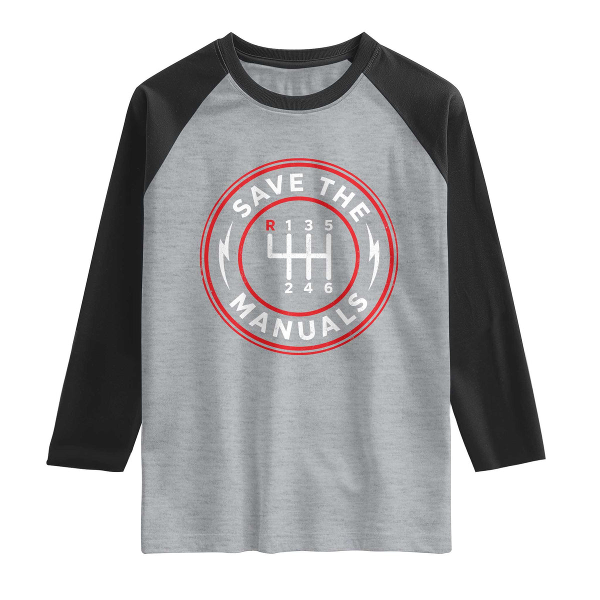 Save The Manuals Gear Shift Car Lover Raglan Shirt