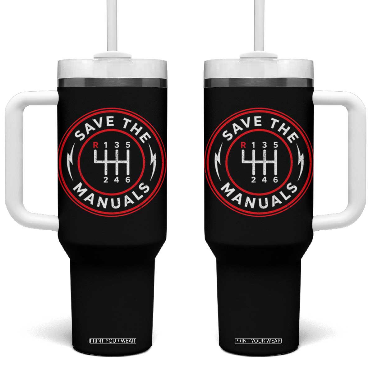 Save The Manuals Gear Shift Car Lover Tumbler With Handle