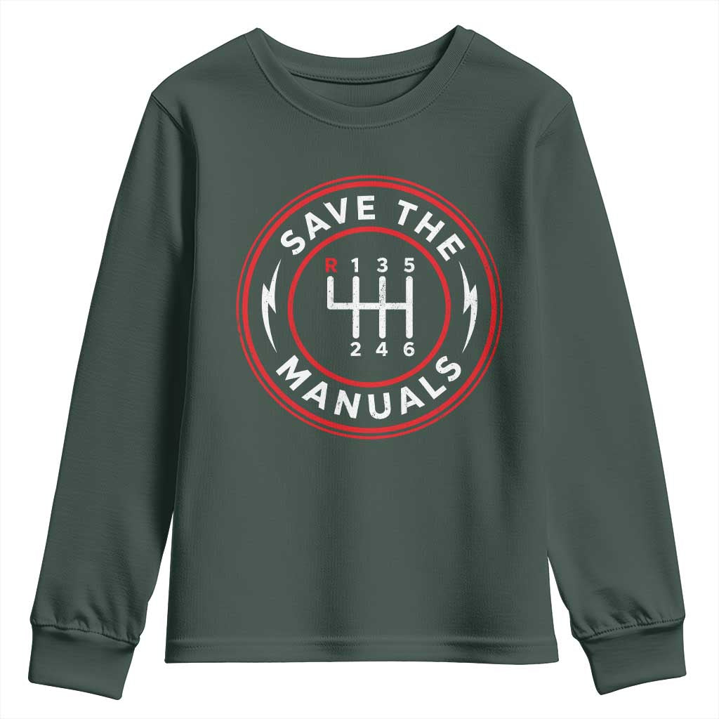 Save The Manuals Gear Shift Car Lover Youth Sweatshirt
