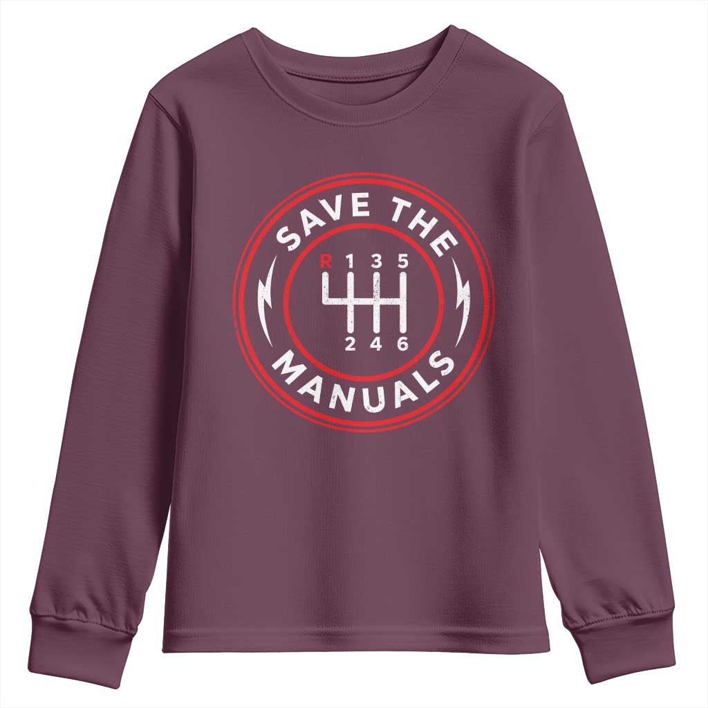 Save The Manuals Gear Shift Car Lover Youth Sweatshirt