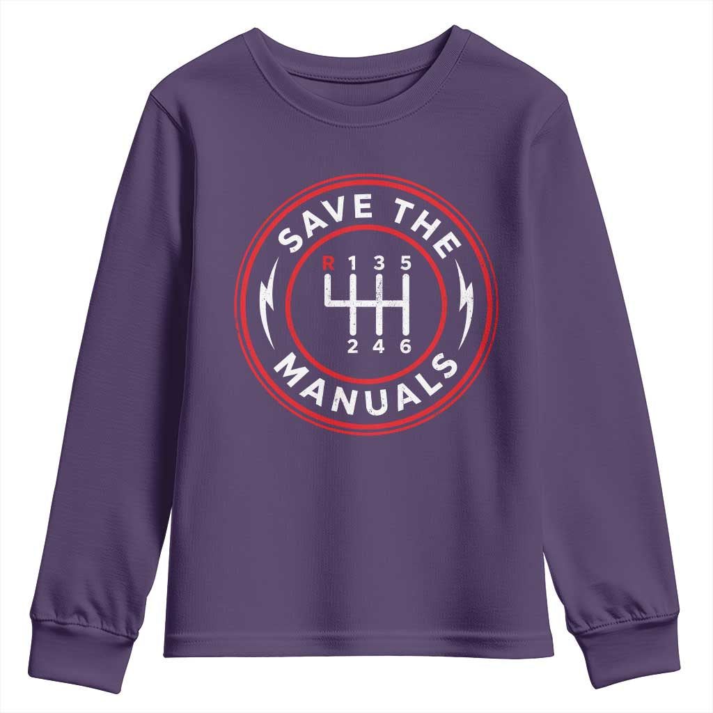 Save The Manuals Gear Shift Car Lover Youth Sweatshirt