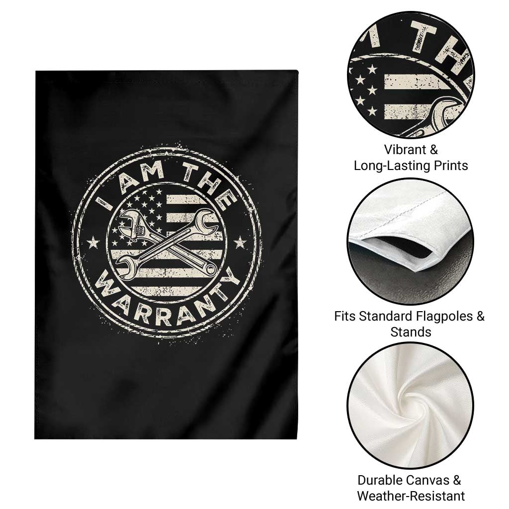 I Am The Warranty Funny Mechanic Garden Flag Race Car Parts Repair Guy Vintage American Flag