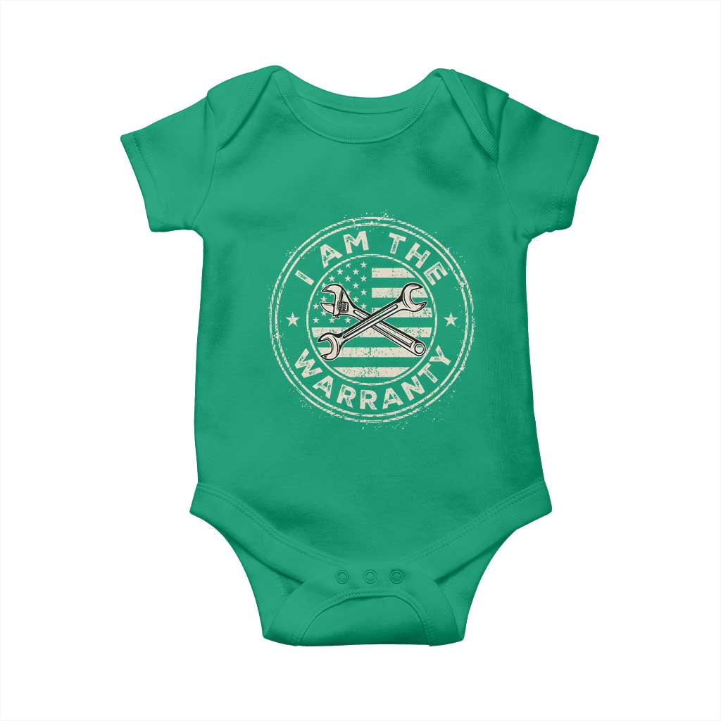 I Am The Warranty Funny Mechanic Baby Onesie Race Car Parts Repair Guy Vintage American Flag TS11 Irish Green Print Your Wear
