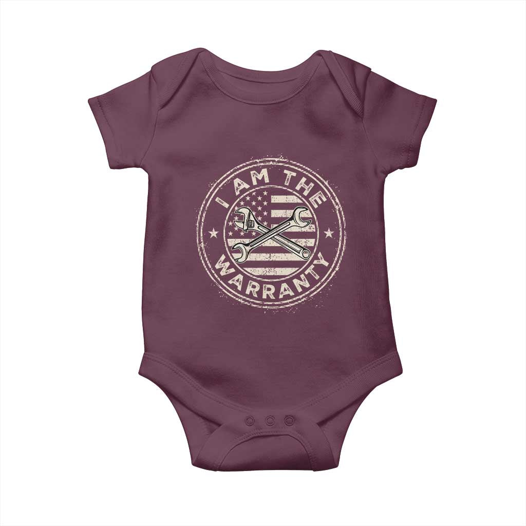 I Am The Warranty Funny Mechanic Baby Onesie Race Car Parts Repair Guy Vintage American Flag TS11 Maroon Print Your Wear