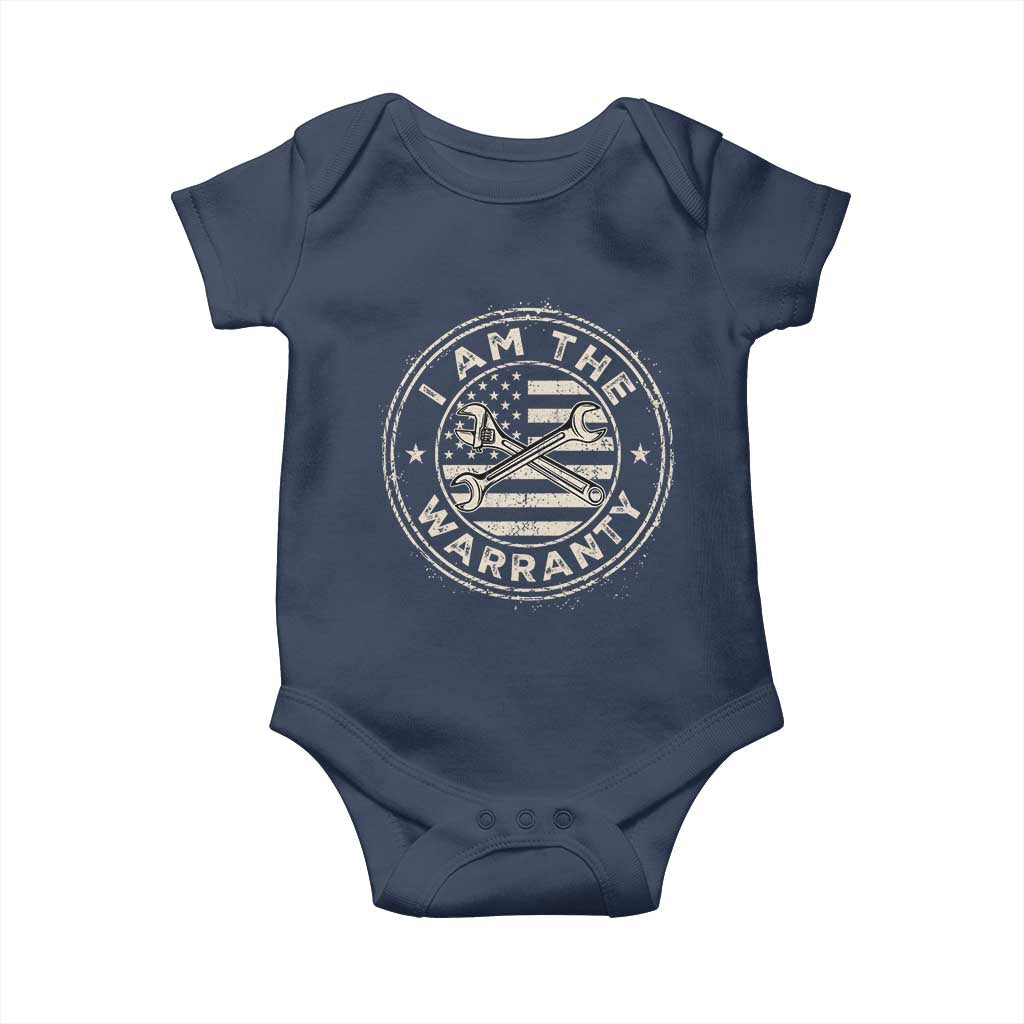 I Am The Warranty Funny Mechanic Baby Onesie Race Car Parts Repair Guy Vintage American Flag TS11 Navy Print Your Wear