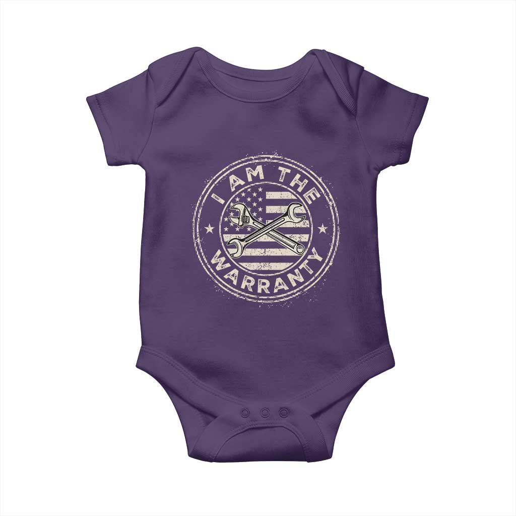 I Am The Warranty Funny Mechanic Baby Onesie Race Car Parts Repair Guy Vintage American Flag TS11 Purple Print Your Wear