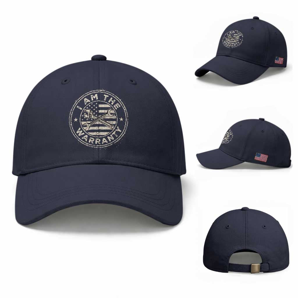 I Am The Warranty Funny Mechanic Baseball Cap Race Car Parts Repair Guy Vintage American Flag