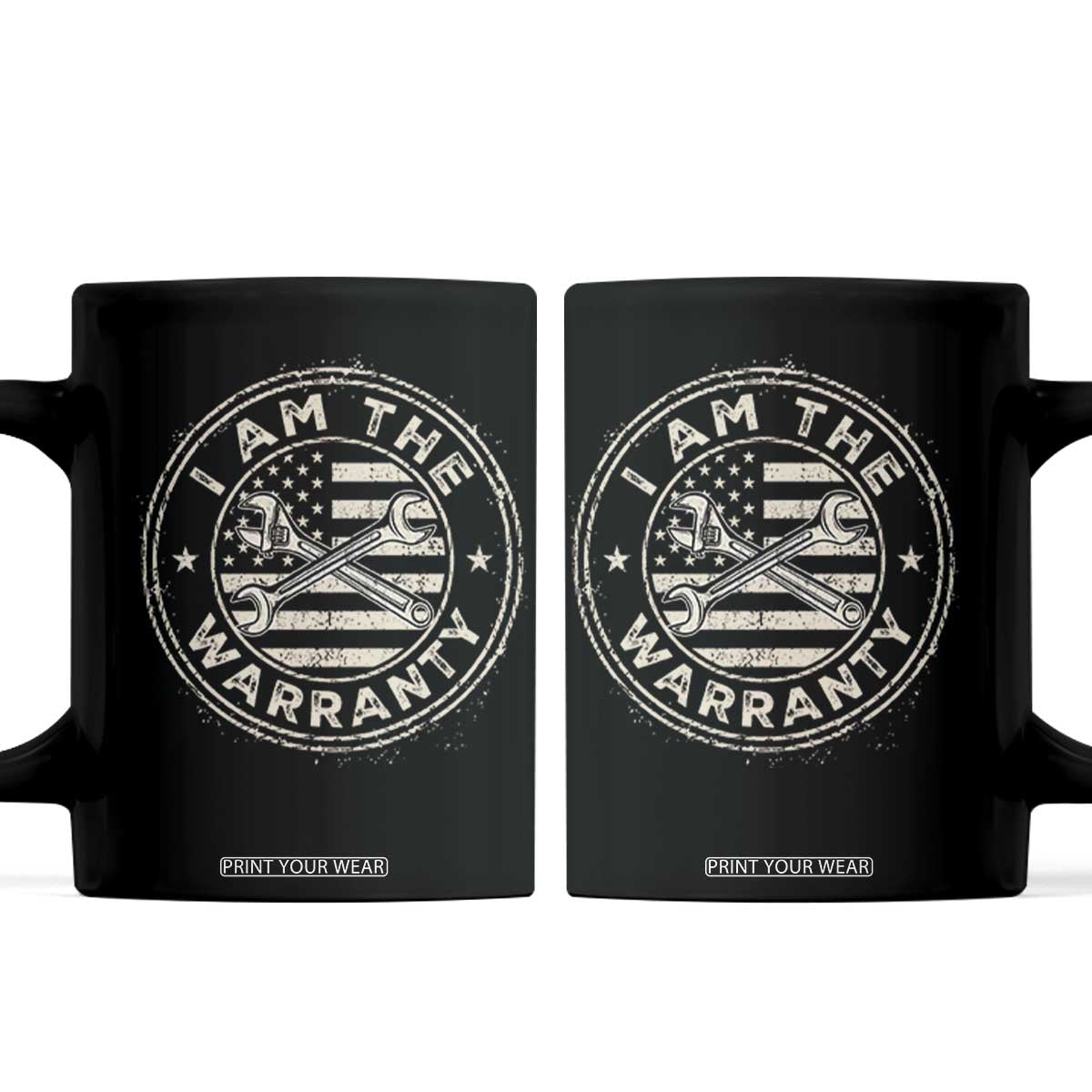 I Am The Warranty Funny Mechanic Coffee Mug Race Car Parts Repair Guy Vintage American Flag