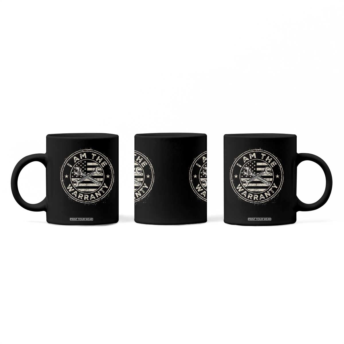 I Am The Warranty Funny Mechanic Coffee Mug Race Car Parts Repair Guy Vintage American Flag