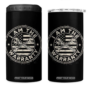 I Am The Warranty Funny Mechanic 4 in 1 Can Cooler Tumbler Race Car Parts Repair Guy Vintage American Flag
