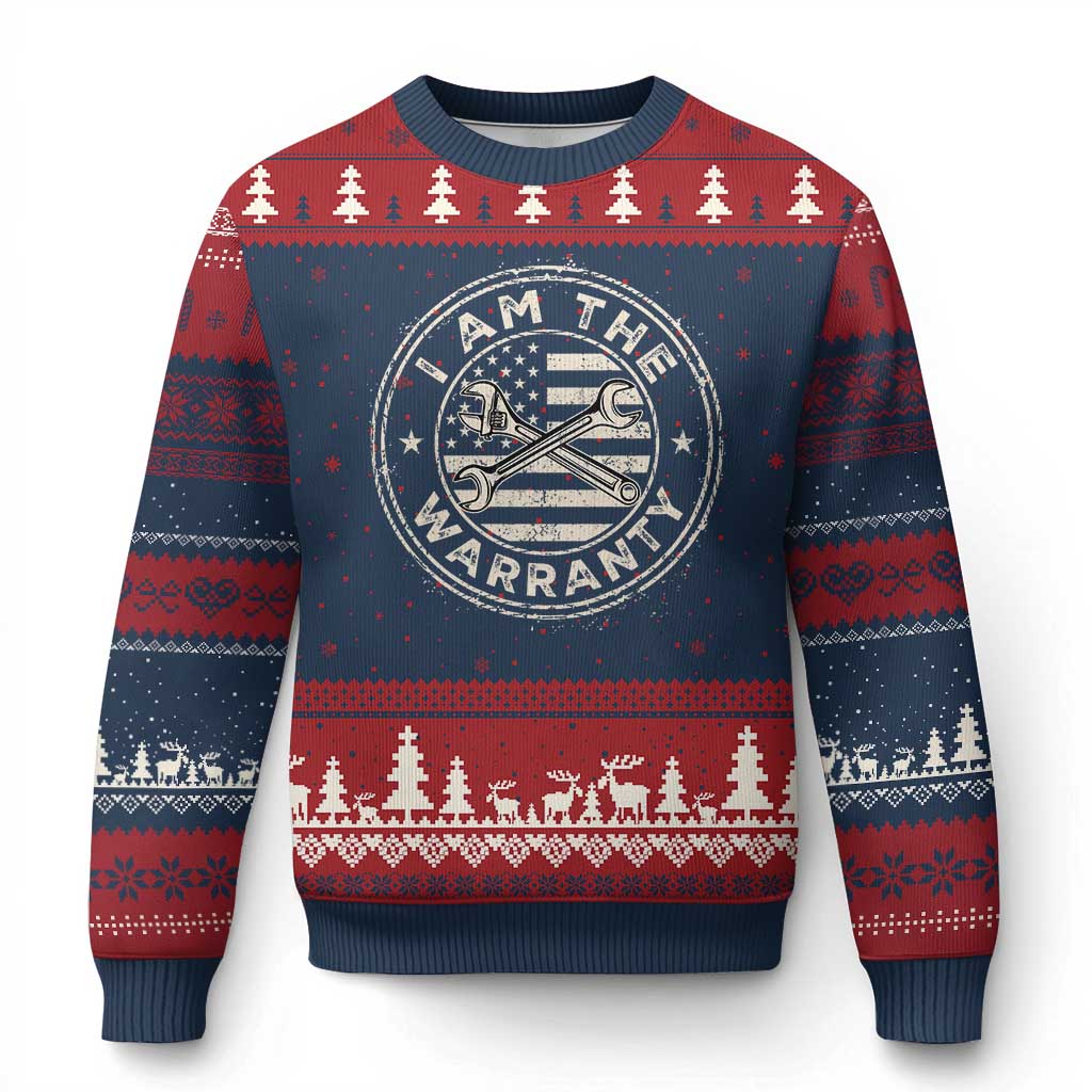 I Am The Warranty Funny Mechanic Ugly Christmas Sweater Race Car Parts Repair Guy Vintage American Flag TS11 Navy Red Print Your Wear