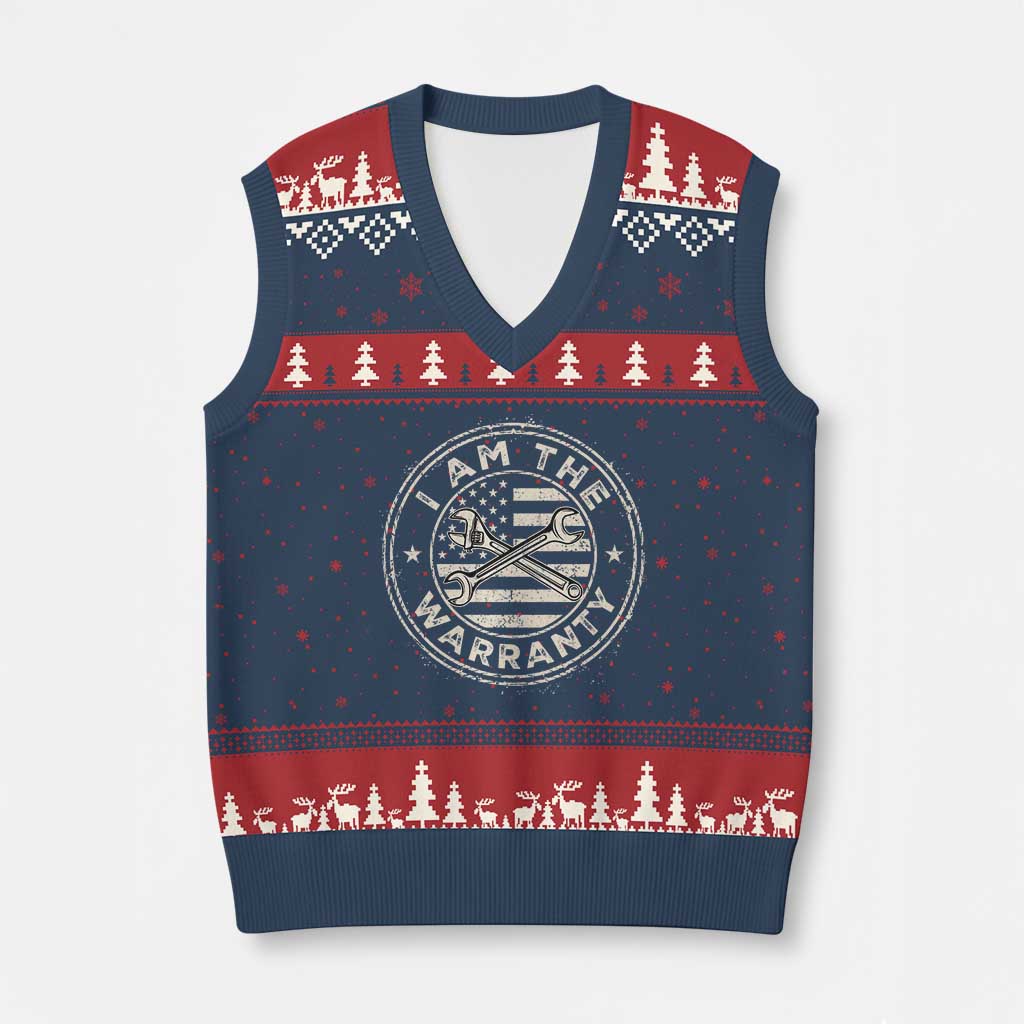 I Am The Warranty Funny Mechanic V-Neck Knit Sweater Vest Race Car Parts Repair Guy Vintage American Flag TS11 Navy Red Print Your Wear