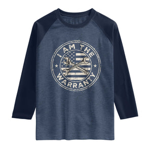 I Am The Warranty Funny Mechanic Raglan Shirt Race Car Parts Repair Guy Vintage American Flag TS11 Heather Denim Navy Print Your Wear