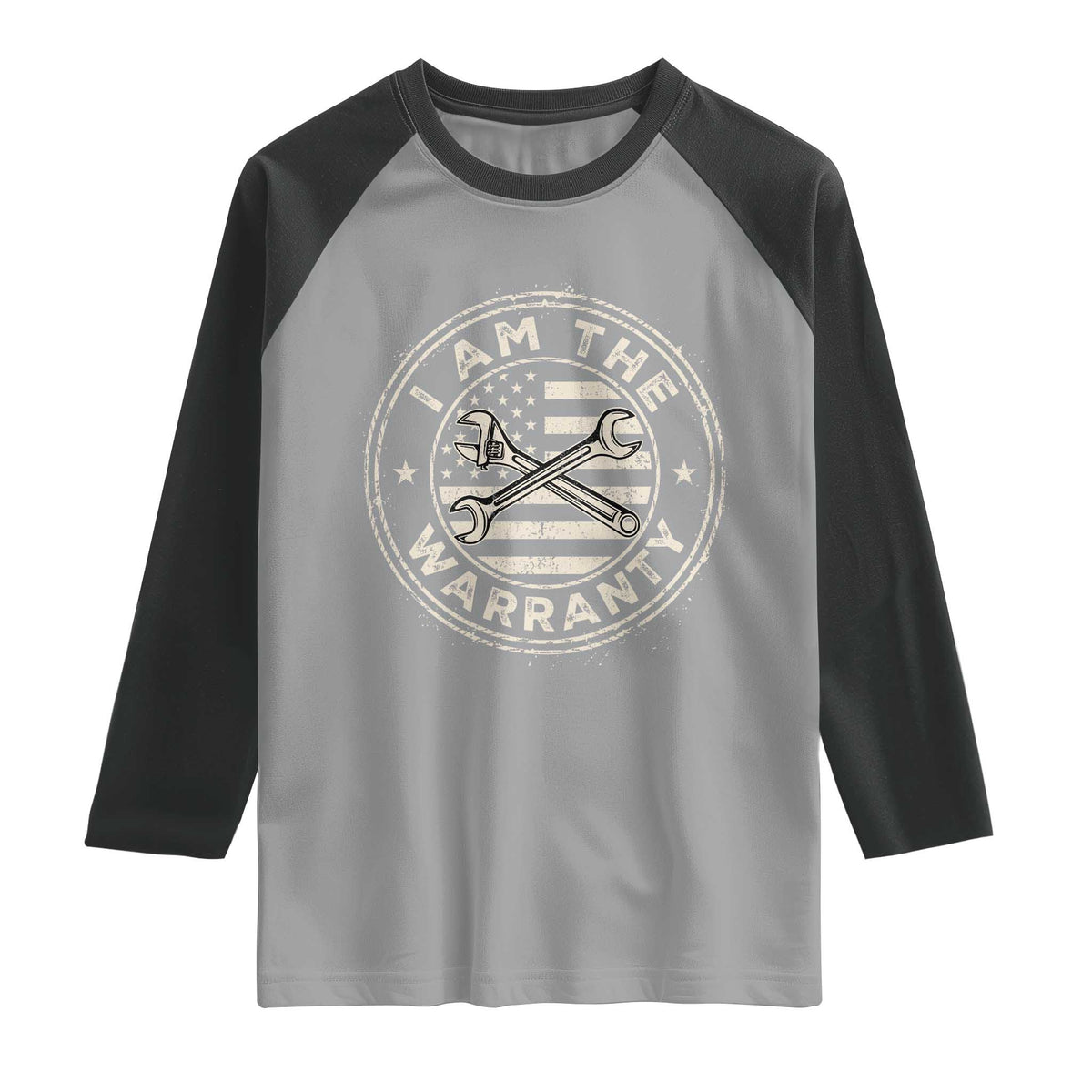 I Am The Warranty Funny Mechanic Raglan Shirt Race Car Parts Repair Guy Vintage American Flag TS11 Sport Gray Black Print Your Wear